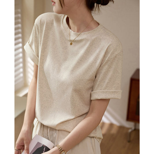 #Quality to make high-quality #pure cotton T-shirt women's short-sleeved casual loose straight 2026 summer new crew neck top bottoming shirt