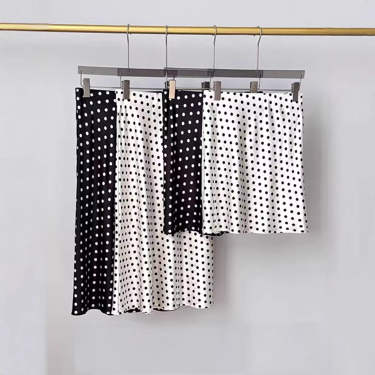 Japan imported triacetic acid polka dot skirt women's spring and summer A-shaped version short skirt small long hip A-shaped skirt