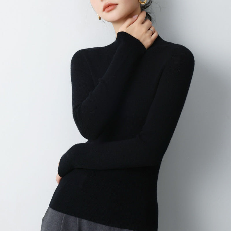 Machine washable! Grey Yangtze yarn worsted 100% wool bottoming shirt women's semi-turtleneck autumn and winter tight knit sweater