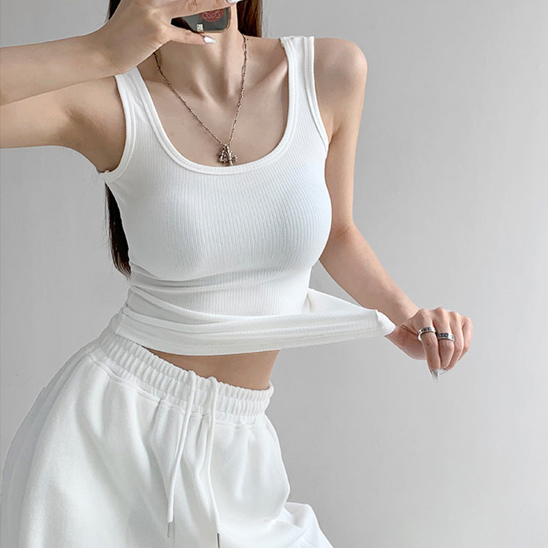 High Elasticity U-Neck Skinny Sexy Sports Bottom Vest Women's Summer Wear Spice Girl Slim Sleeveless Suspender Top