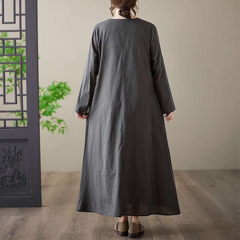 The real shot will be in the autumn of 2025. The new foreign trade cotton and linen printing loose large size long sleeve fat MM plus fat plus large dress.