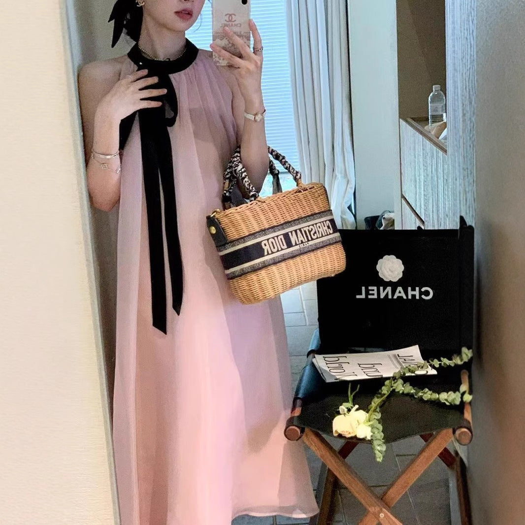 New French gentle style ins loose lace-up dress premium sleeveless sweet birthday seaside resort skirt