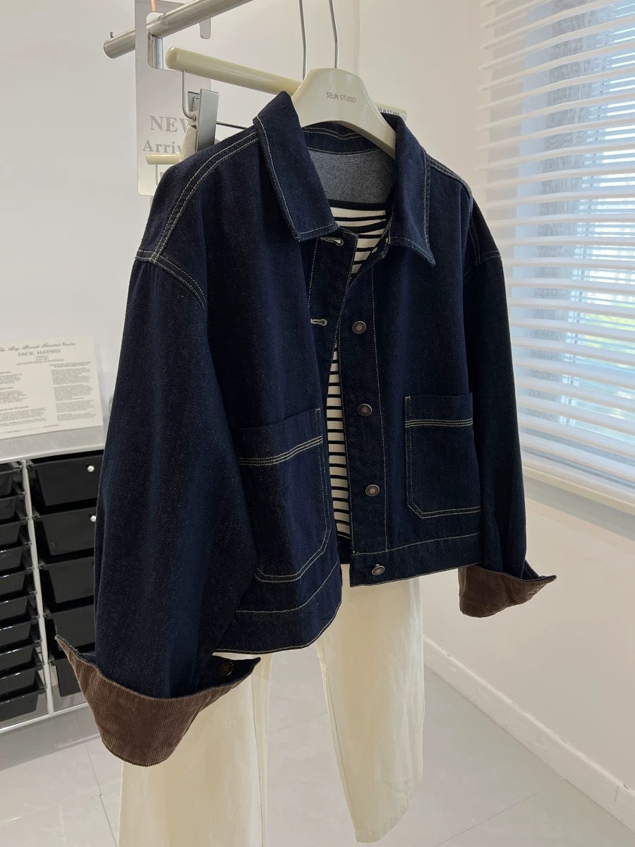 CHAO grade no D recommendation! Loose lazy jacket Korean version bf style retro dark blue denim jacket women's autumn