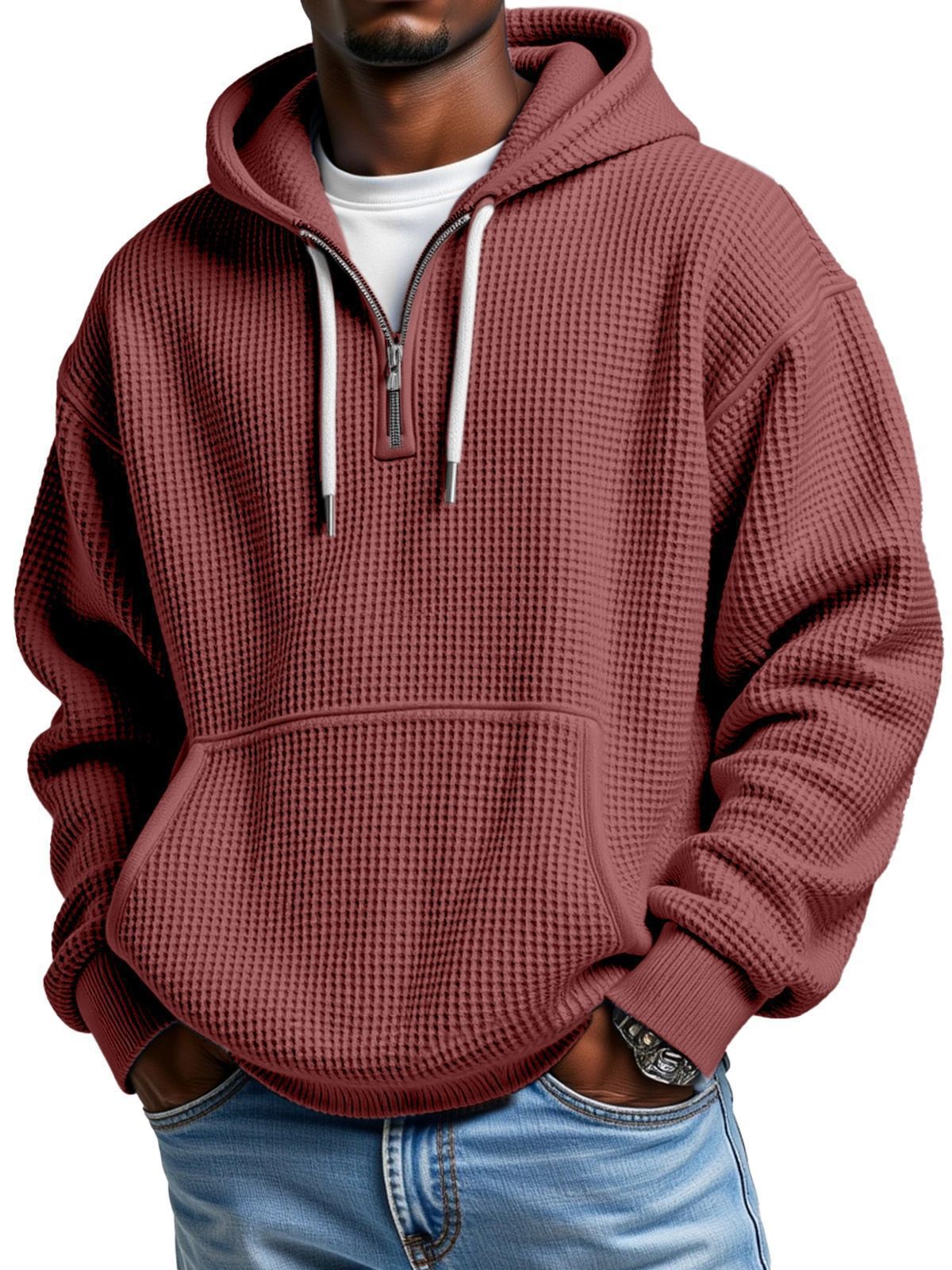 2025 autumn and winter fashion new cross-border trendy brand casual men's waffle hooded sweater