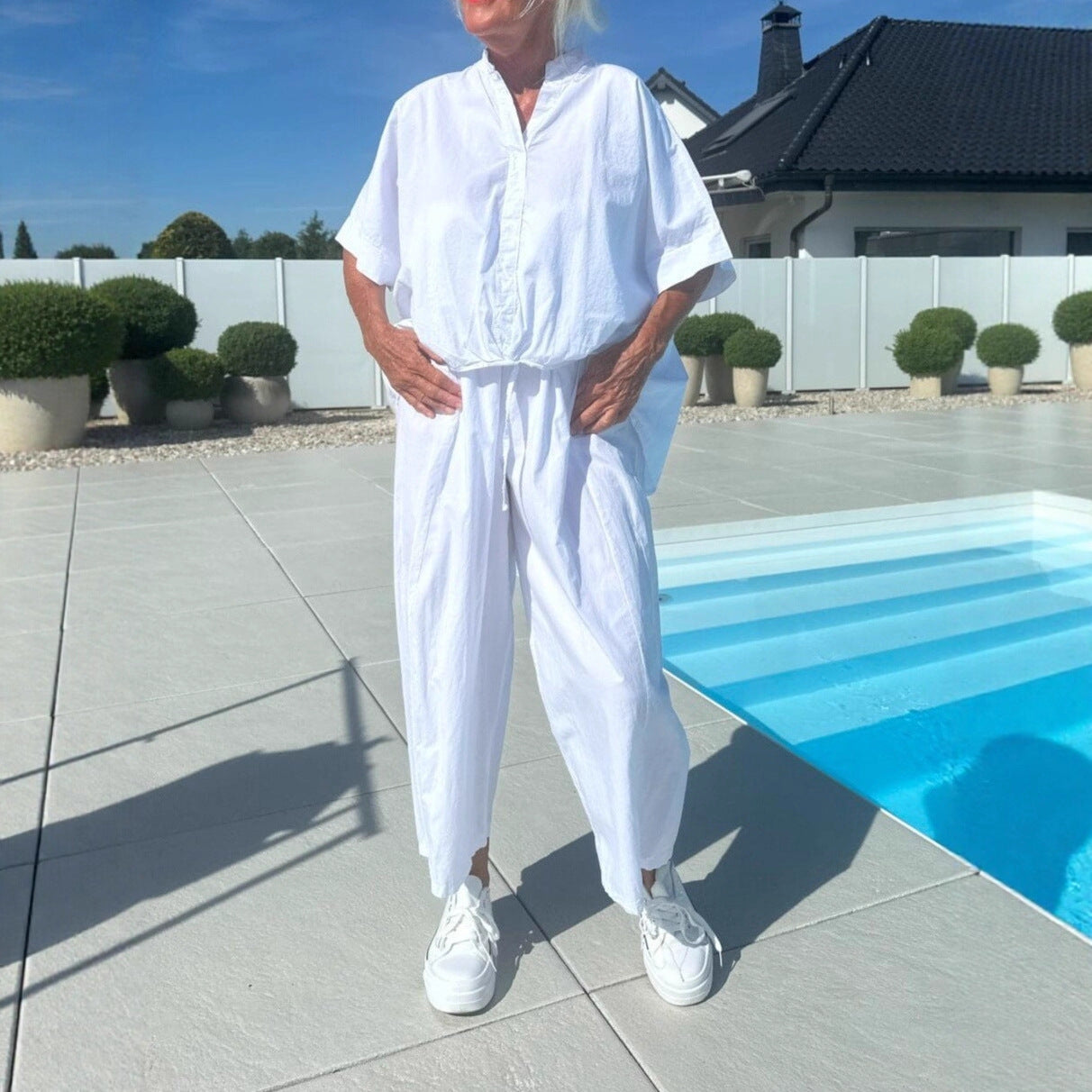 2025 summer new European and American cross-border Amazon simple solid color lapel short-sleeved fashion casual shirt set