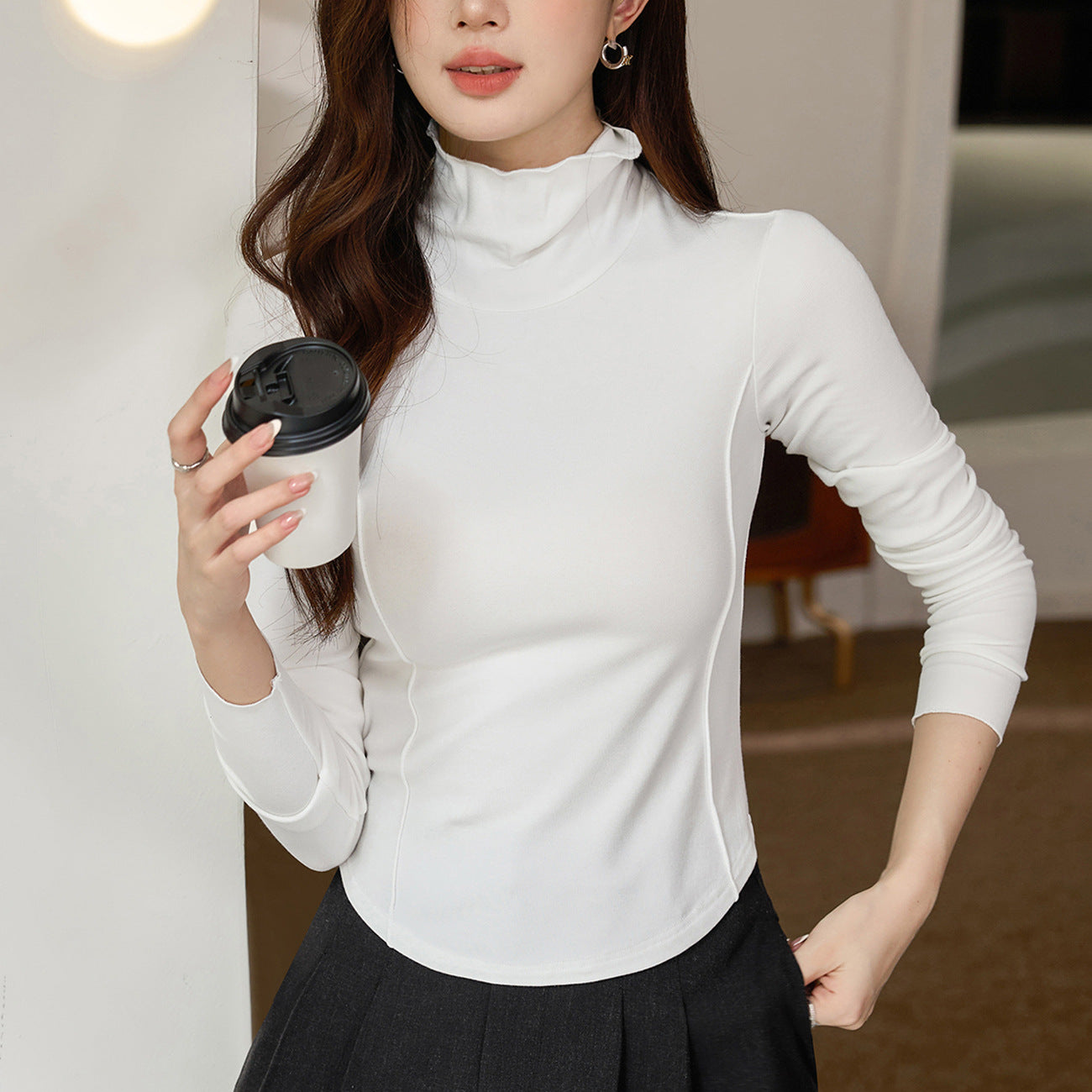 #Ingenuity screening product #Polished turtleneck bottoming shirt women's design sense line Spice girl long-sleeved T-shirt autumn and winter inner top