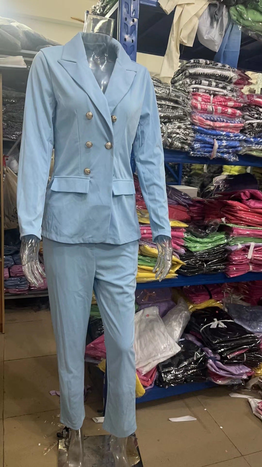 2025 Amazon wish casual fashion solid color slim double breasted professional wear two-piece women's suit suit