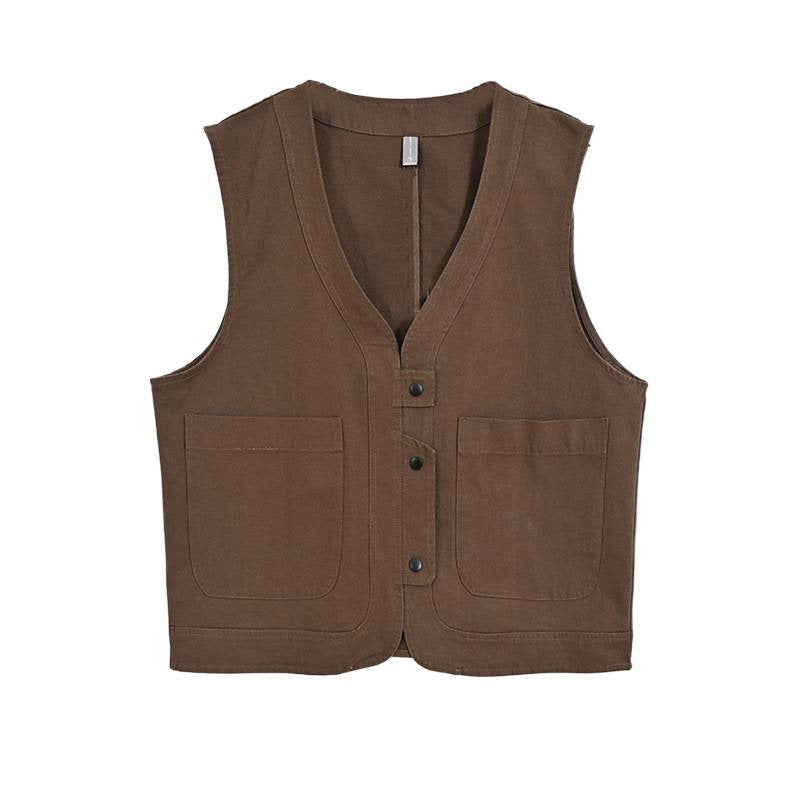 The real shot is the new retro short tooling vest jacket in the autumn of 2025, with a thin vest and a V-neck vest for women.