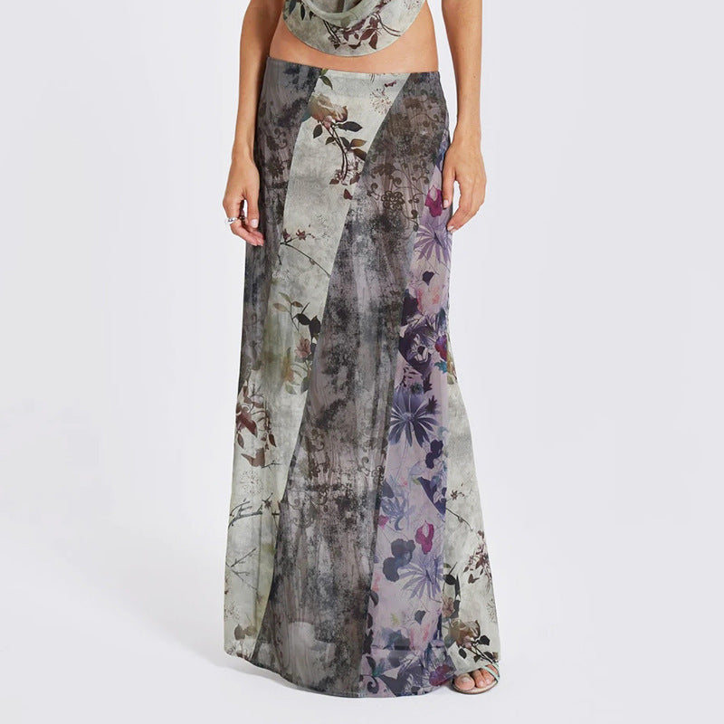 Love cloth forget retro Mori plant flower hip skirt street temperament slim fit Spice girl slim medium dress