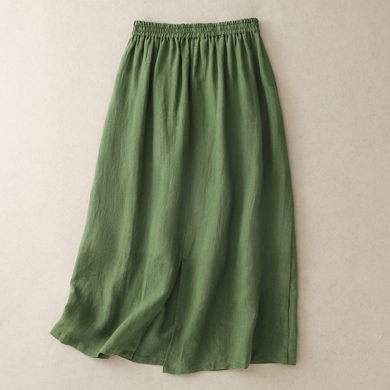 The real shot is in the summer of 2025, the new literary and retro solid color cotton and linen medium and long side split and thin skirt women