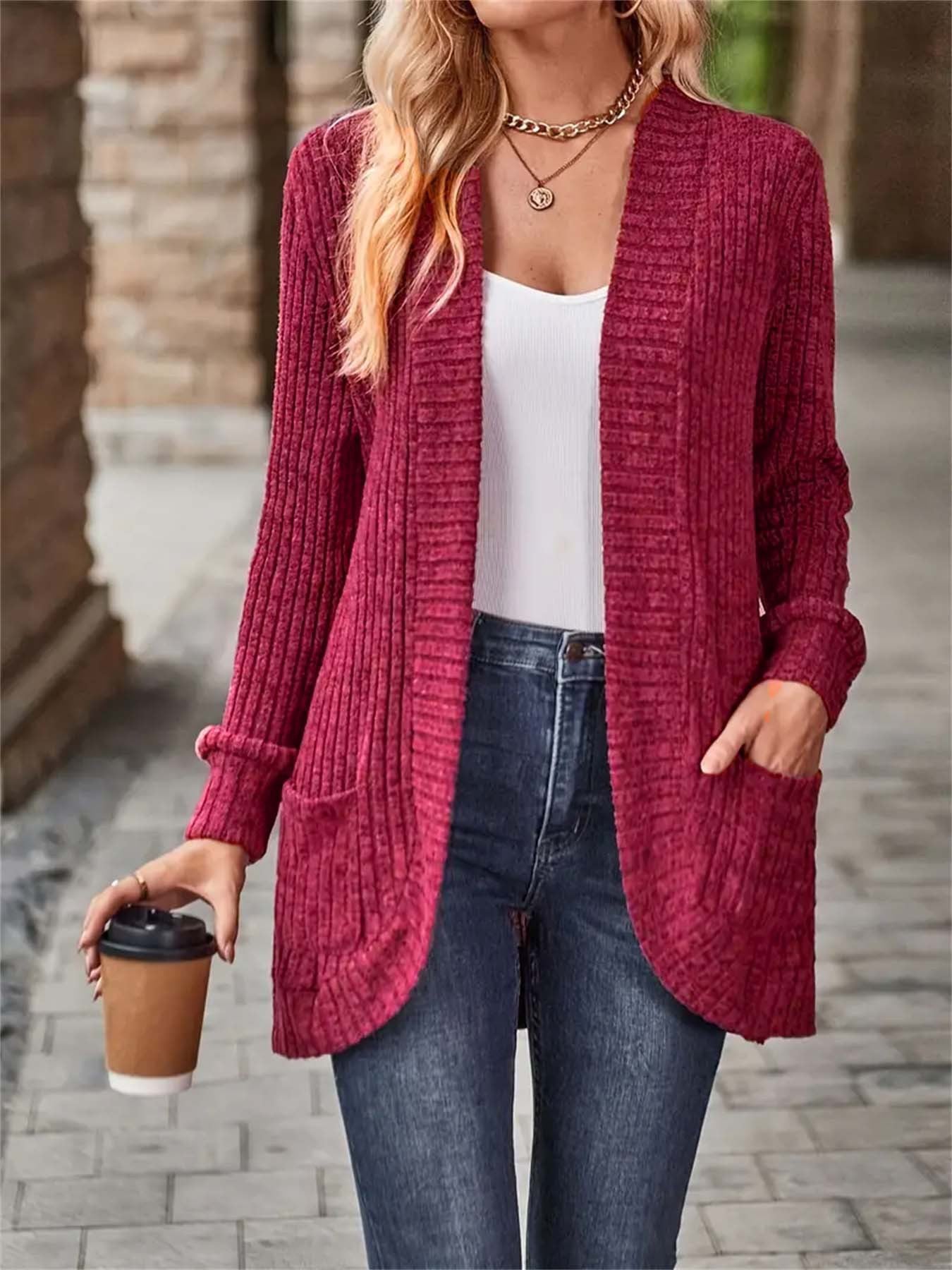 2025 cross-border autumn new product Amazon popular women's solid color polished casual splicing long-sleeved cardigan jacket