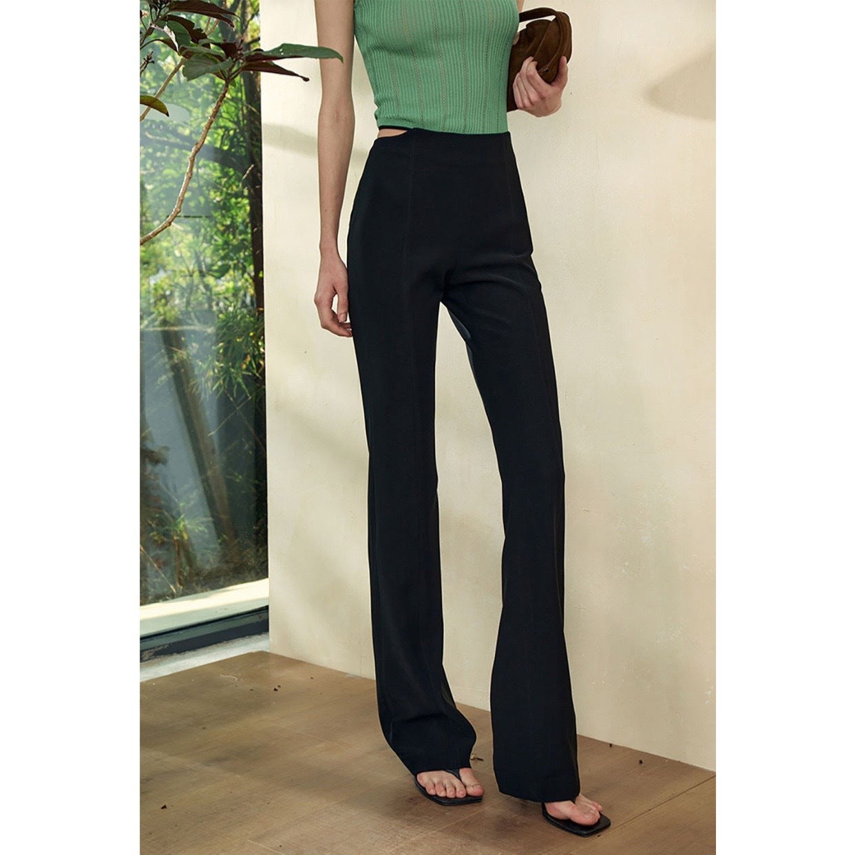 Love song NO.5 elegant porcelain satin, micro-pull pants children's early summer new thin high-waisted trousers