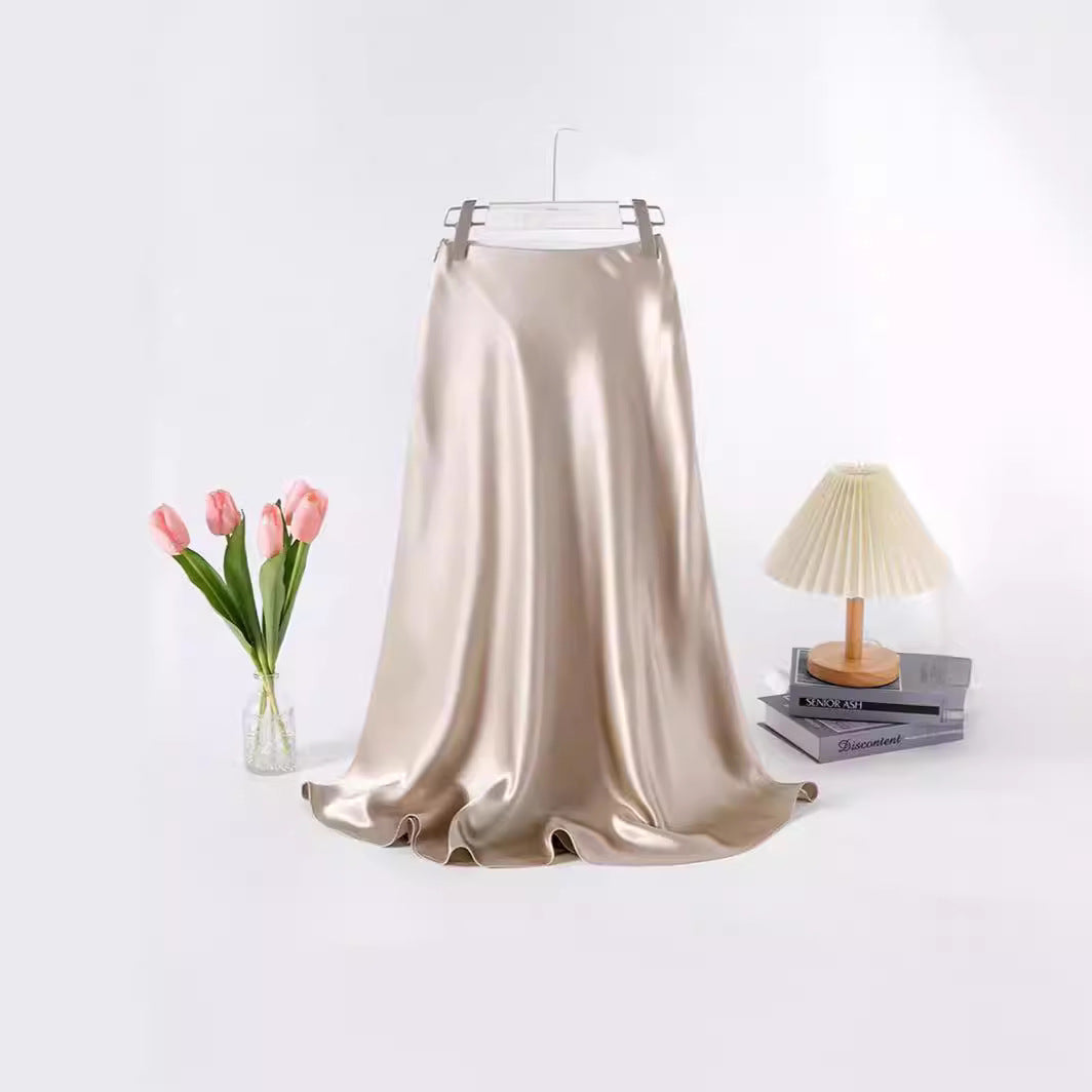 Haute couture Japan imported acetic acid satin sling vest + A font high waist skirt two-piece set Royal sister fried street