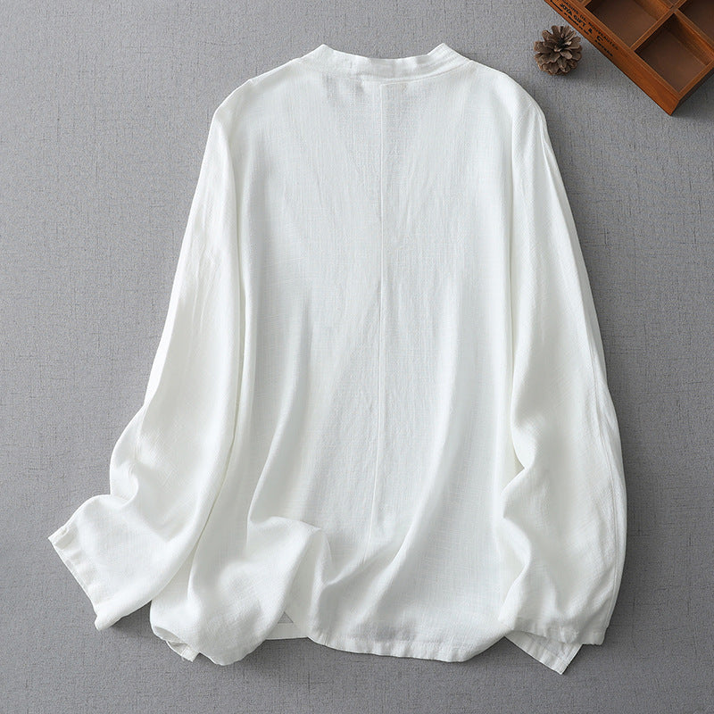 2025 retro cotton and linen Chinese style women's Zen tea clothes Buddhist diagonal top large size Buddhist suit yoga shirt women