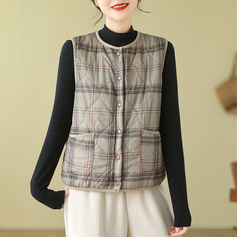 Real shot 2025 autumn and winter new Japanese vest jacket warm quilting cotton vest, velvet vest liner women's clothing