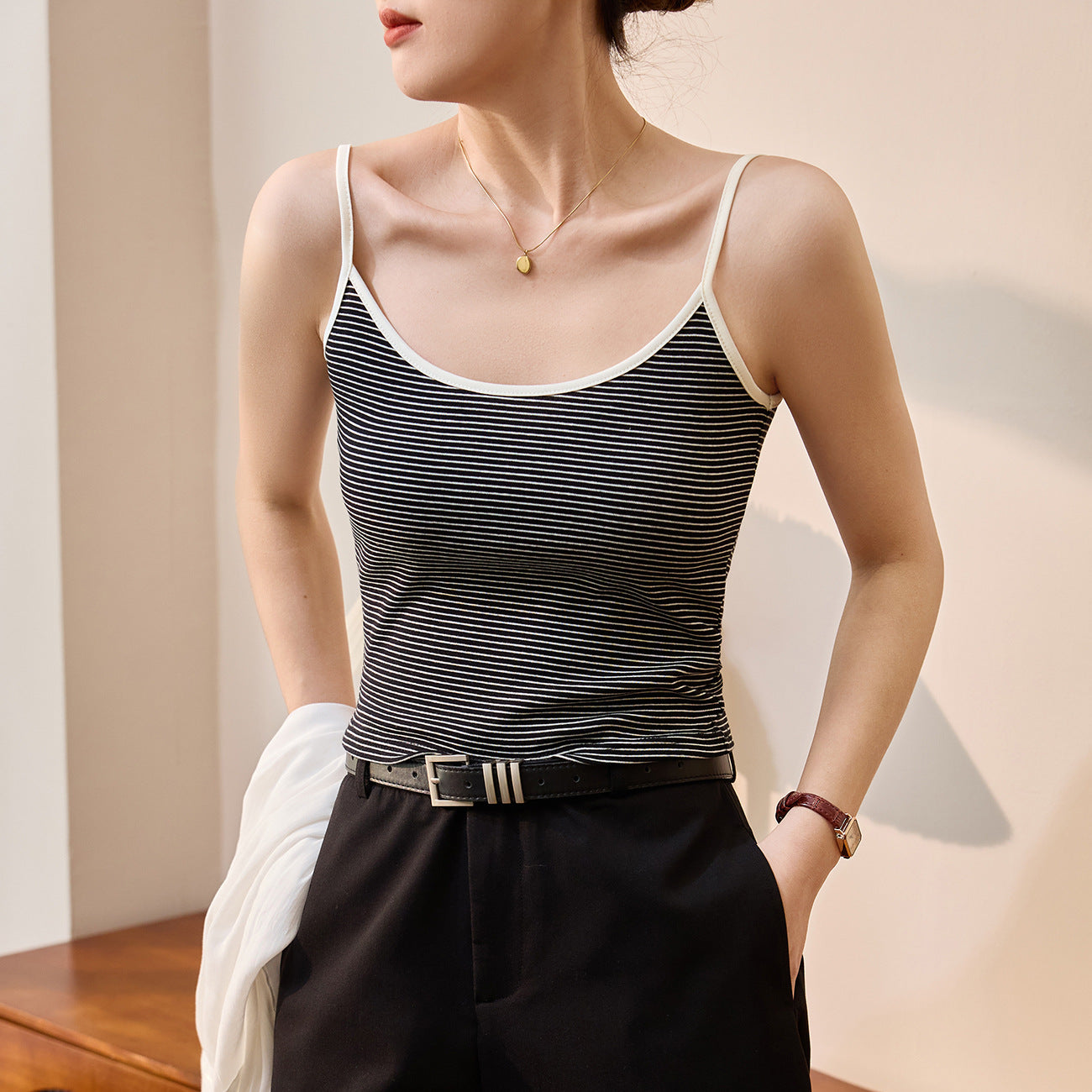 #Zhen quality, no fear of goods ratio, high-count pure cotton #pinstriped sling vest for women's summer high-waisted short sexy outer wear