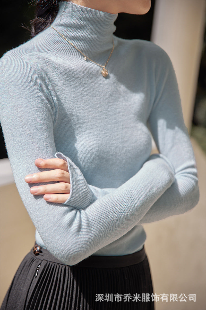 solighter all-wool seamless integrated turtleneck base knit 2025 autumn/winter solid color inner top