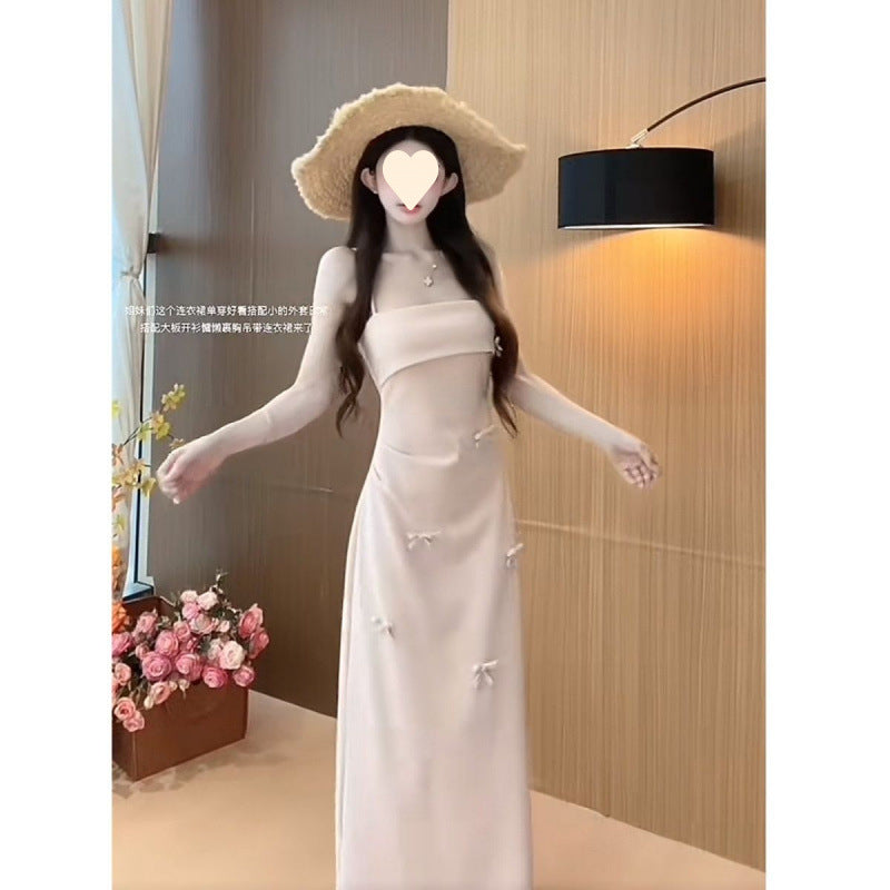 Sweet and cool pink three-dimensional bow suspender tube top dress women's spring and summer spice girls close waist and look thin skirt tide