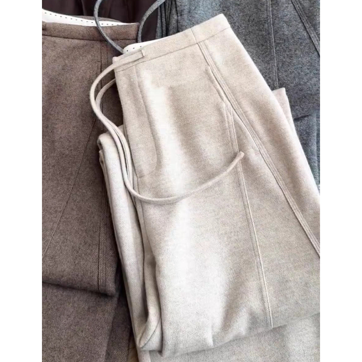 CHAO grade recommendation! Oatmeal woolen straight scimitar pants women's autumn and winter high waist drape narrow version sickle wide-leg pants