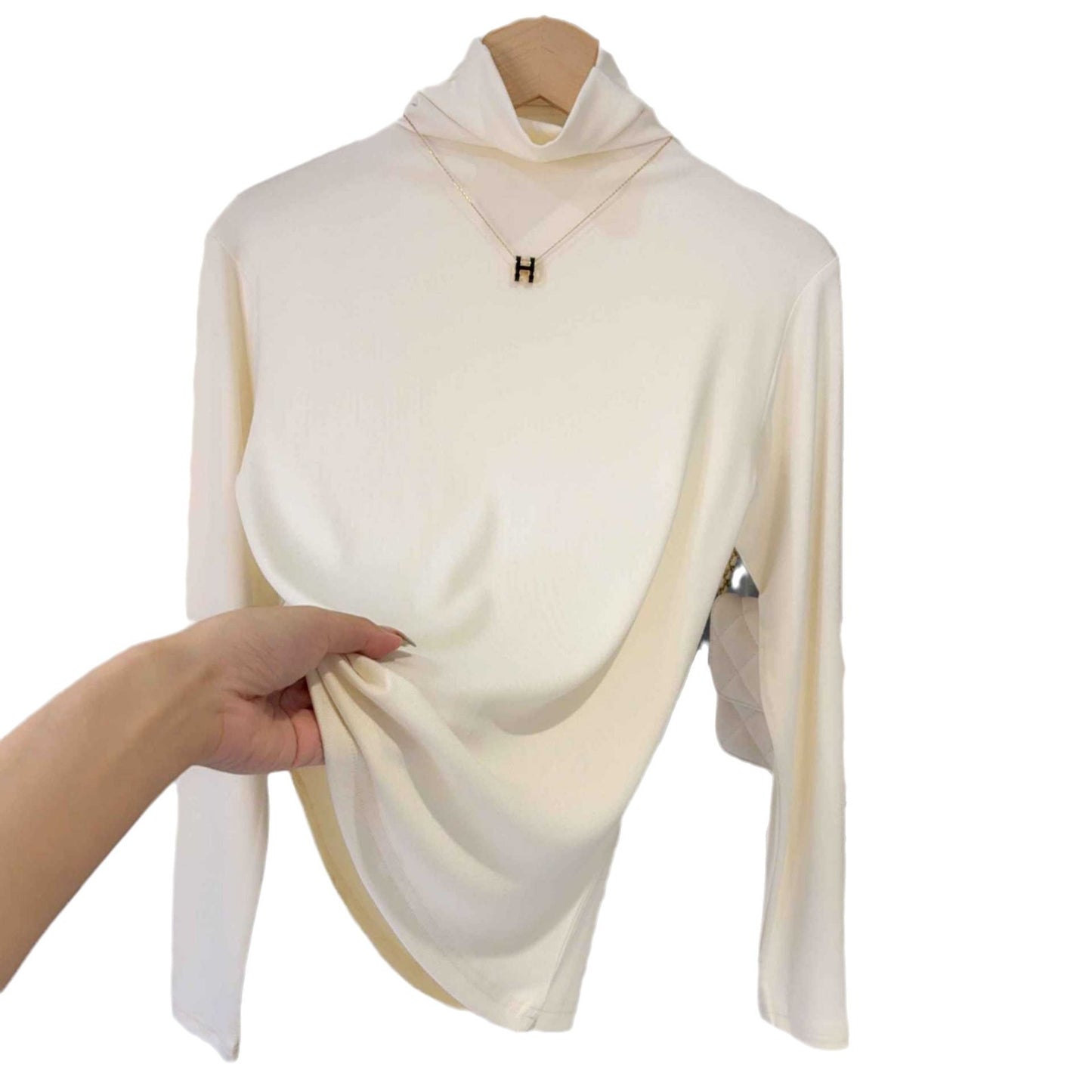 turtleneck apricot threaded bottoming shirt for women's autumn and winter 2025 new winter versatile warm slim-fit foreign style top