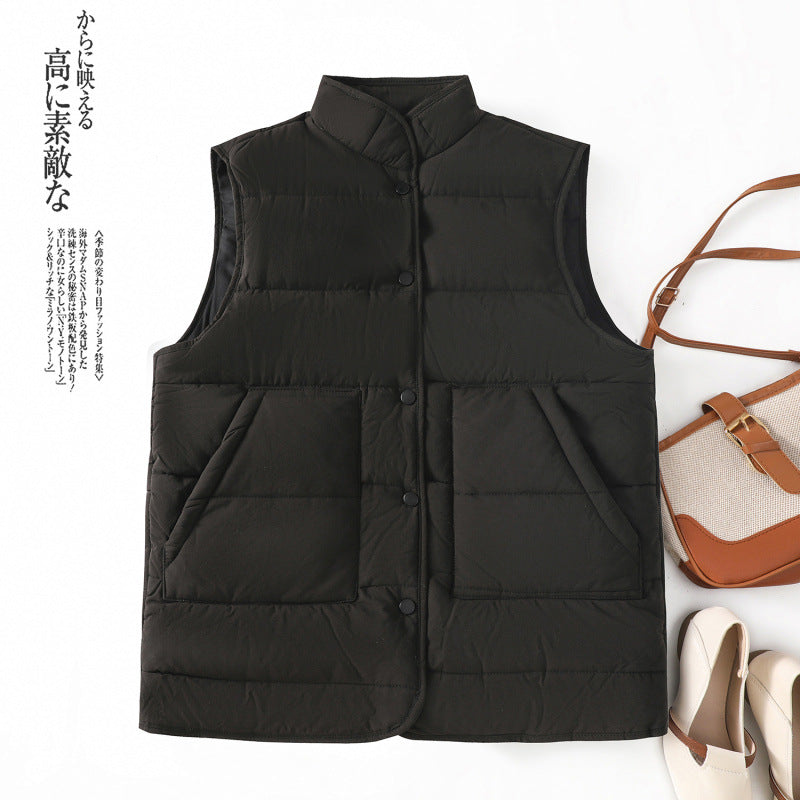Real shot 2025 autumn and winter new cotton vest women's short vest large size loose outer vest