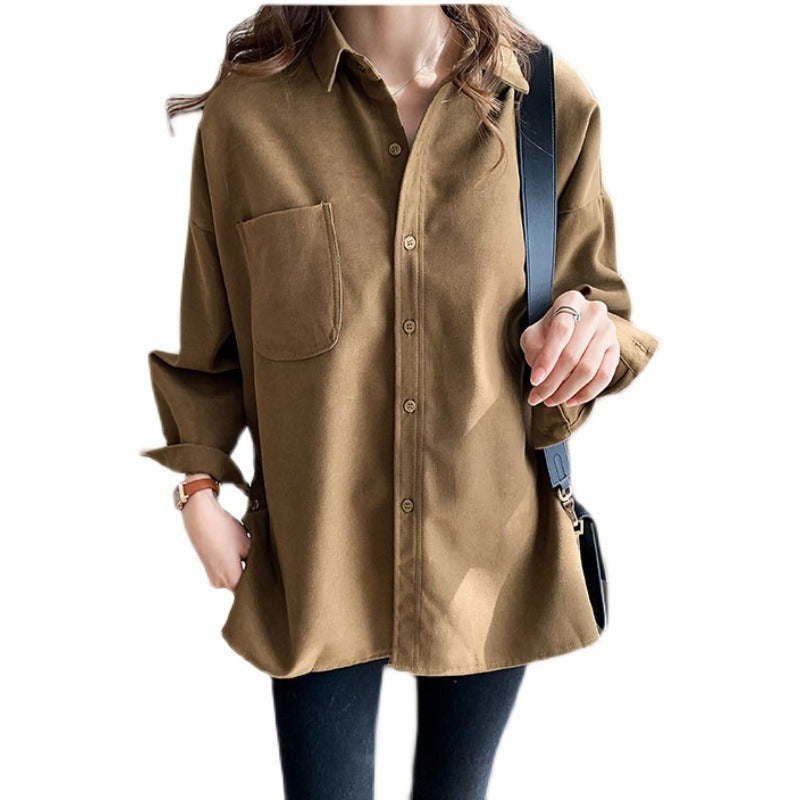 Amazon Beauty Simple Large Size Shirt New Solid Color Casual Women's Clothing Loose Medium and Long Top Stacked Shirt