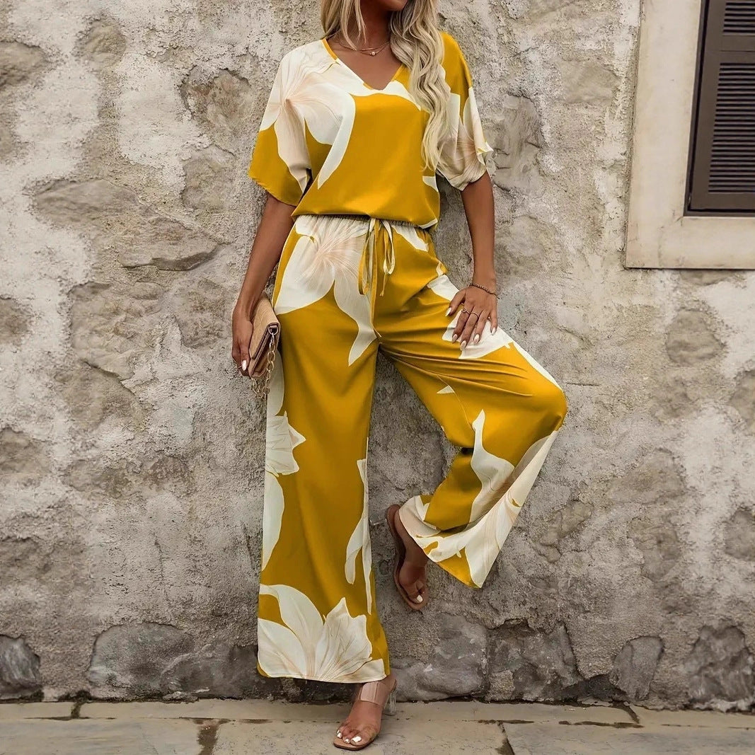 2025 European and American cross-border Amazon spring and summer new printing light fashion comfortable casual suit short sleeve