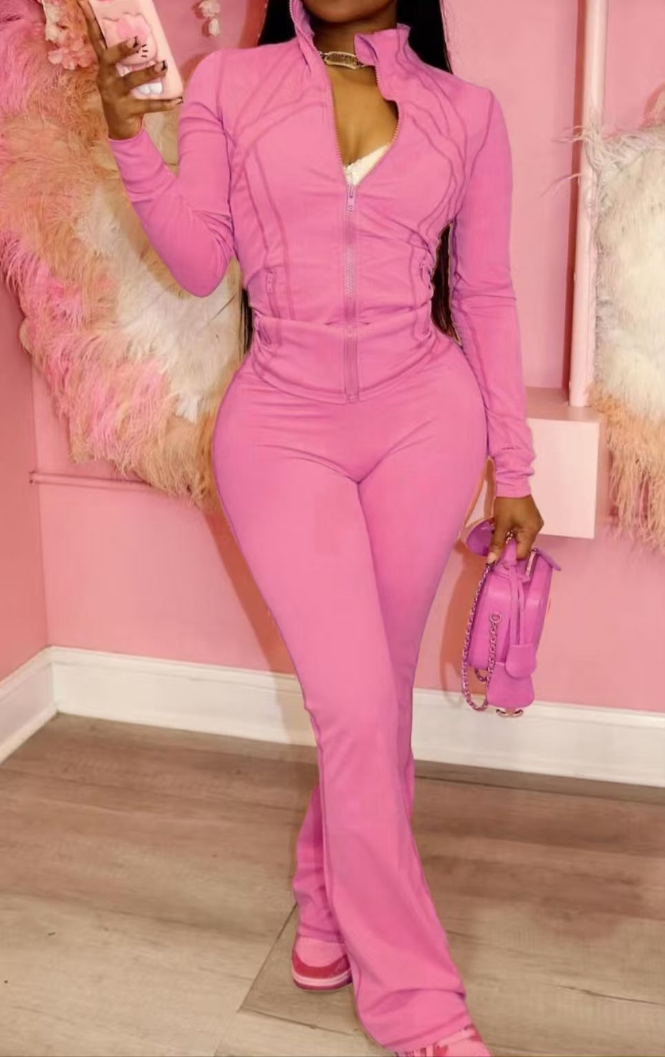 2025 Amazon, Europe, America, spring and summer cross-border sports and leisure women's clothing, sexy tight-fitting long-sleeved micro-speaker two-piece set