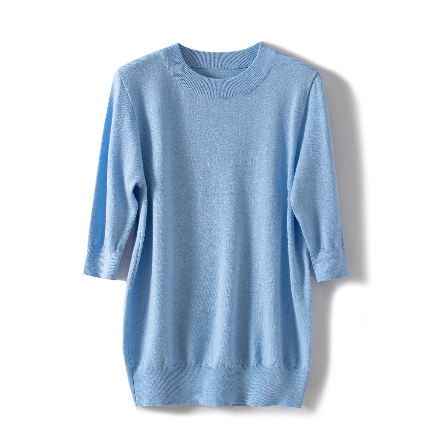 New solid color medium-sleeved temperament intellectual knitted sweater women's clothing 2025 summer half-height round neck five-quarter sleeve loose top