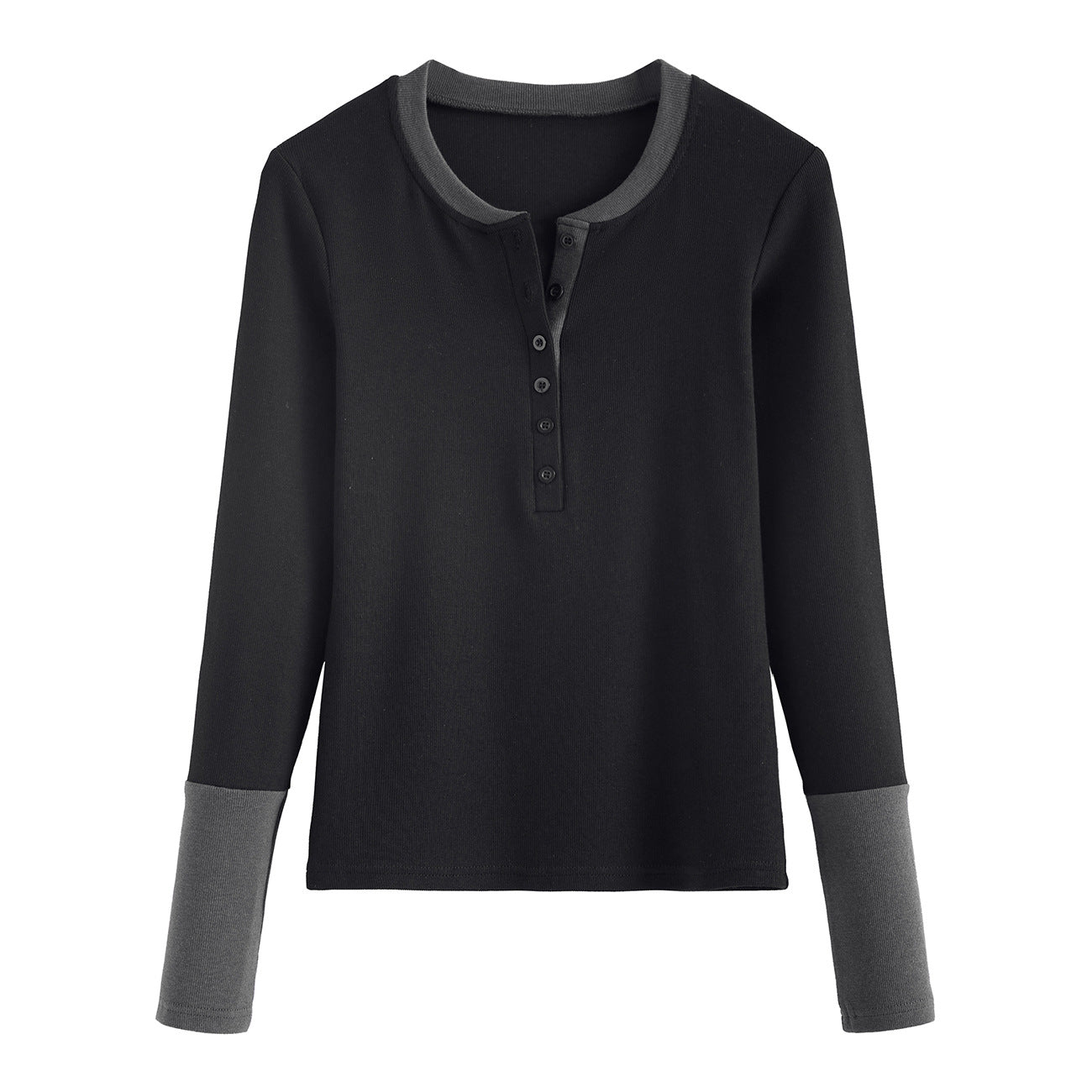 260G Youke silk, temperament new contrasting color fake two-piece crew neck button-down bottoming shirt long-sleeved T-shirt women's autumn top