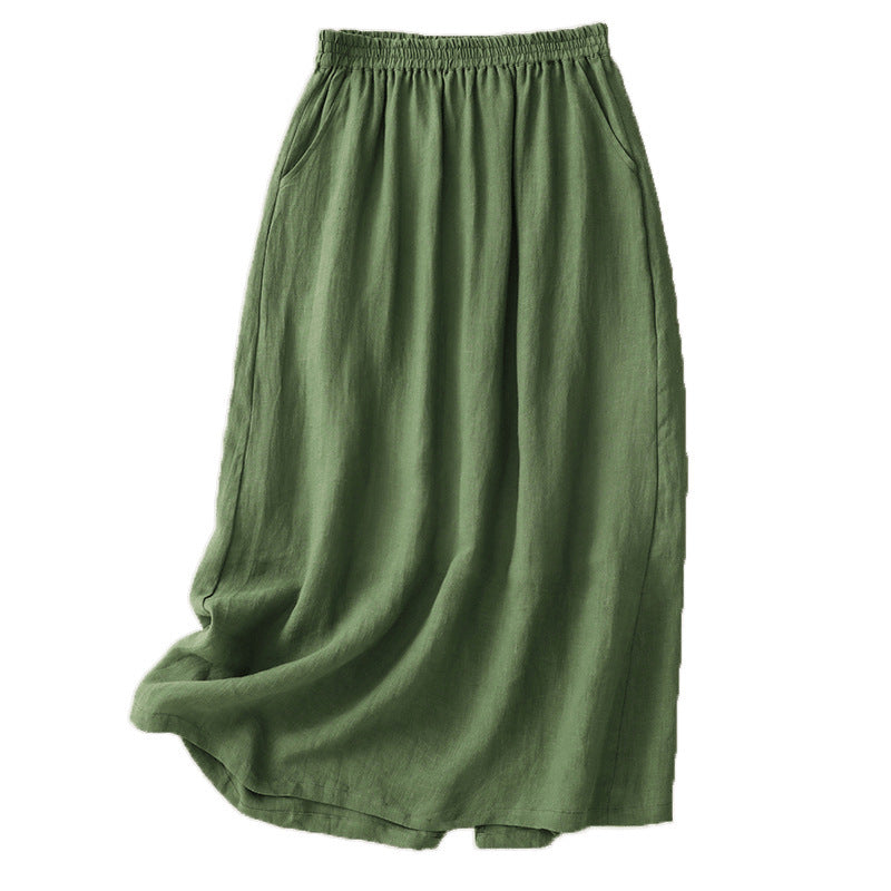The real shot is in the summer of 2025, the new literary and retro solid color cotton and linen medium and long side split and thin skirt women