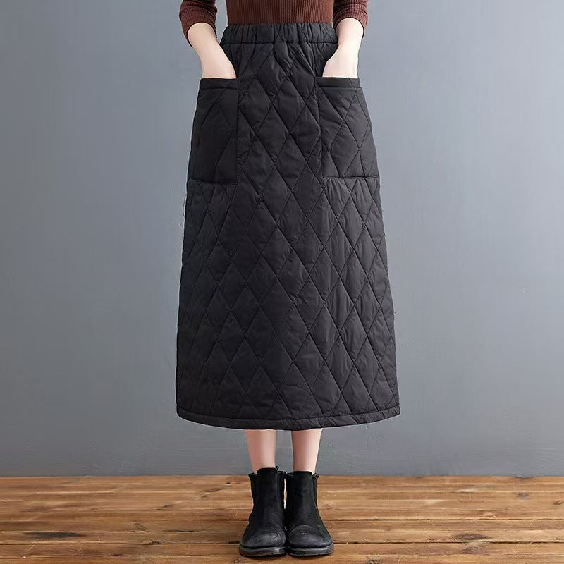 Winter 2025 new thickened cotton group half-length skirt medium and long skirt windshield winter skirt women's clothing