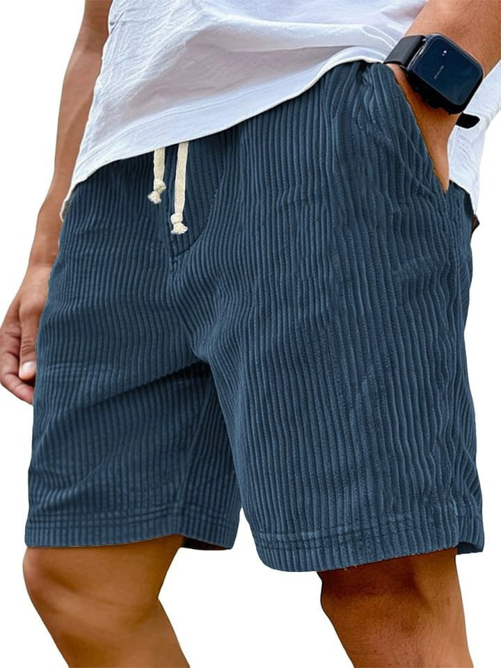 2025 European and American cross-border Amazon new men's retro embroidered logo corduroy fashion lace-up casual shorts