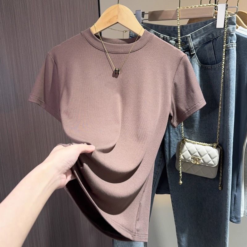 Dark gray Modal V-neck short-sleeved t-shirt women's summer slim top thin ice silk bottoming versatile half-sleeve t-shirt