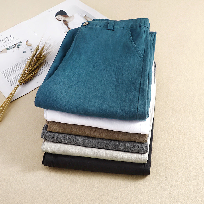 1273 #real shot in the spring of 2024, the new cotton and linen high waist drape literary and loose and thin straight trousers women