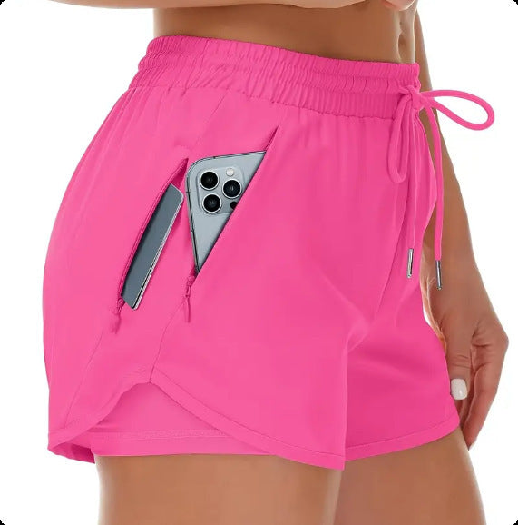 Amazon cross-border 2025 women's 5-inch sports running shorts quick-drying lightweight fitness belt zipper quick-drying