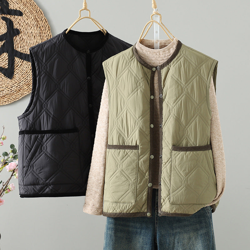 The real shot is the new literary and loose casual big vest women's cotton-padded sleeveless jacket in the winter of 2025.