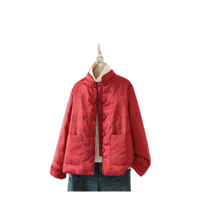 Real shot 2025 winter new literary New Year's greeting clothes new Chinese style cotton clothes satin jacquard jacket women's clothing