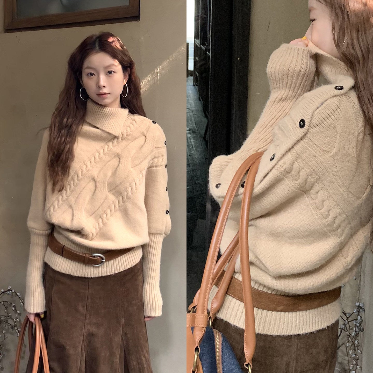 Jomi turtleneck sweater women's autumn and winter lazy high-end long-sleeved top design is super good-looking Korean knitted sweater