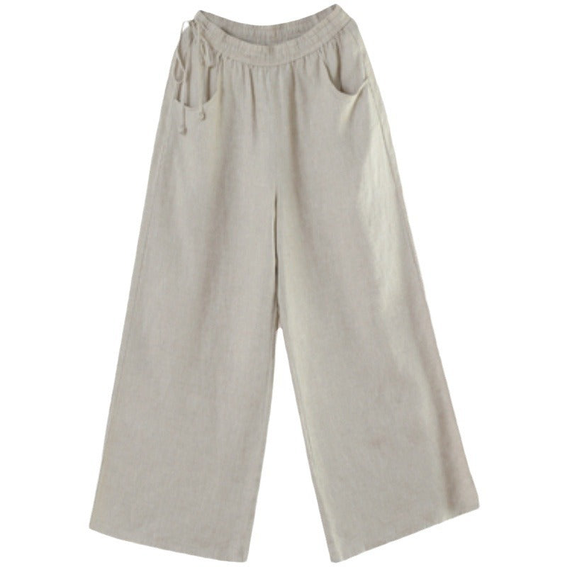 2025 summer new literary loose solid color cotton and linen elastic waist wide-leg pants trousers women's casual pants #9793 #