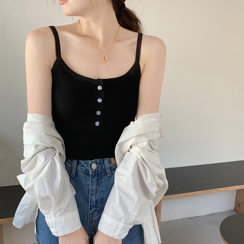 Premium Maillard cotton button-up sling vest women's summer 2026 new base inner and pure desire outer top
