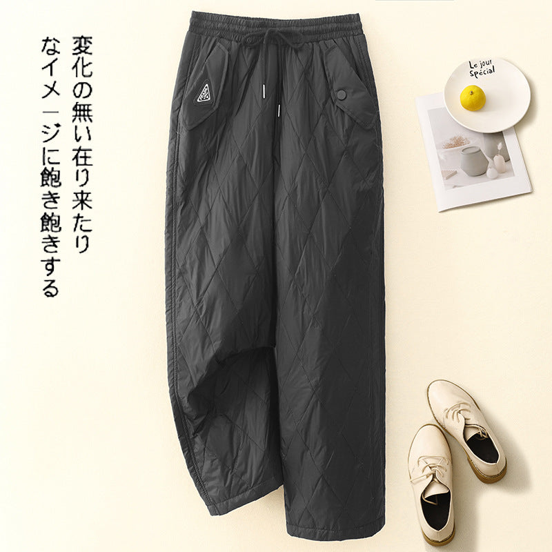 Real shot 2025 winter new rhombus grid literary loose straight casual warm cotton pants women's outer wear
