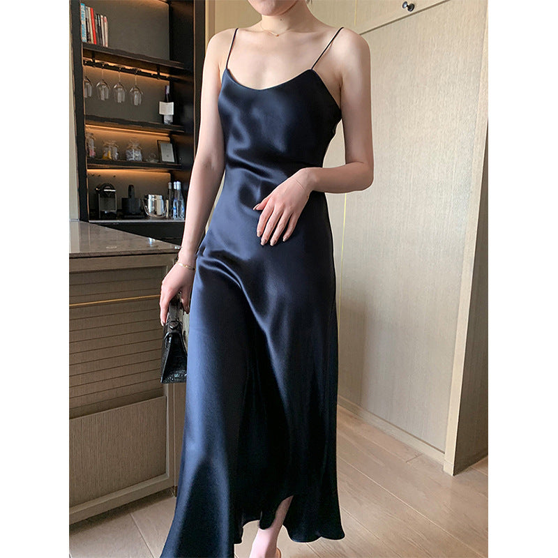 2025 spring and summer explosion acetic acid dress satin thin versatile Internet celebrity suspender skirt Douyin suit long dress