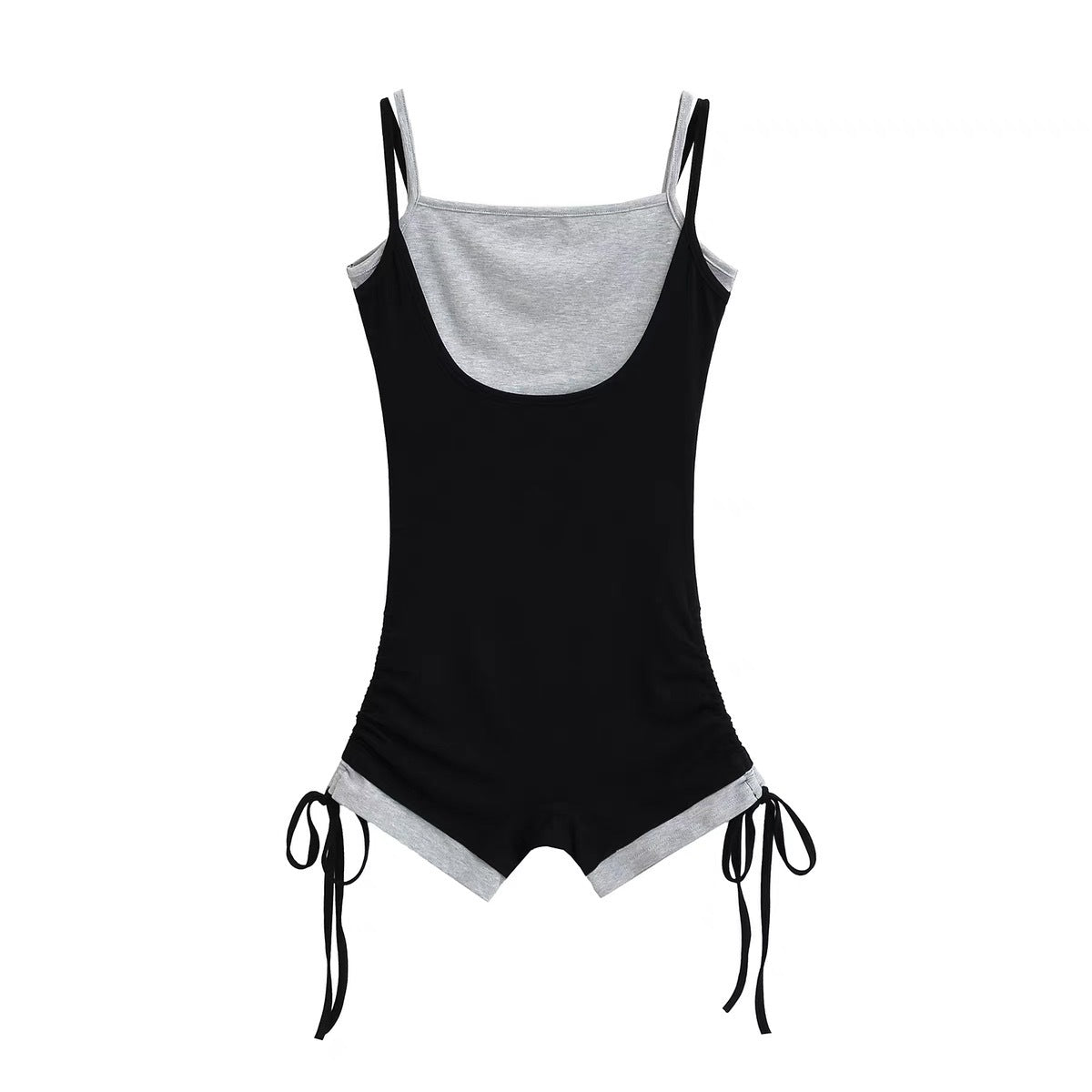 Amazon fake two-piece contrasting suspender jumpsuit summer tight babes pants design high-waisted jumpsuit shorts women