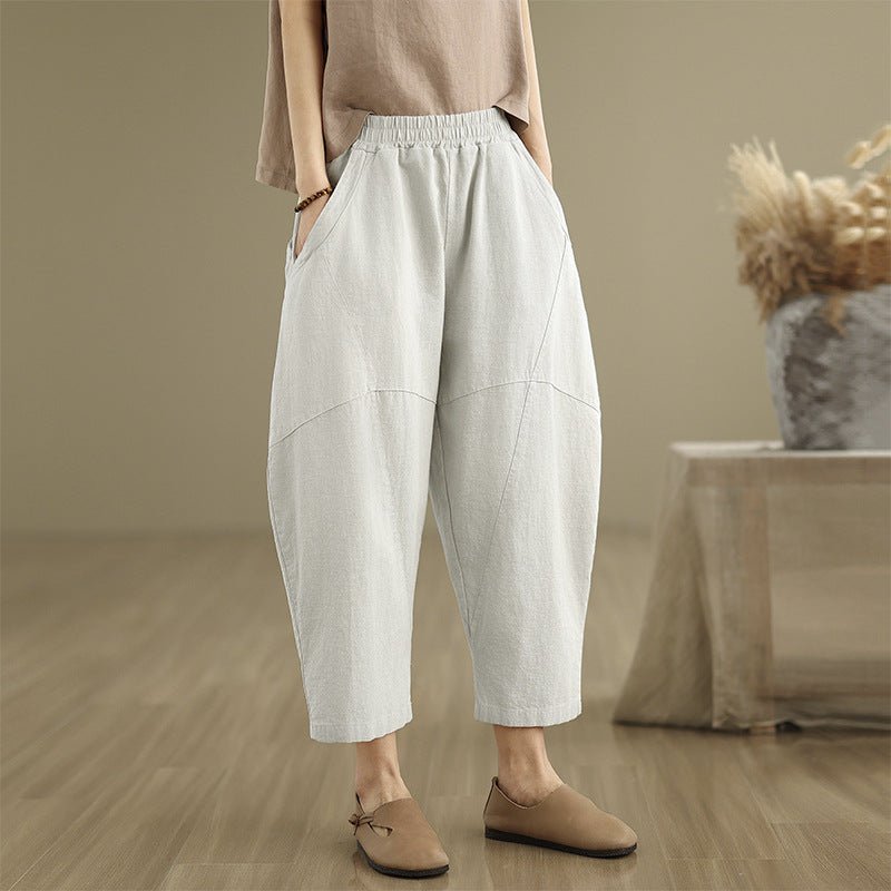 Real shot women's bloomers 2025 new thin cotton and linen loose large size fat mm nine-point cross-pants women Harlan pants women