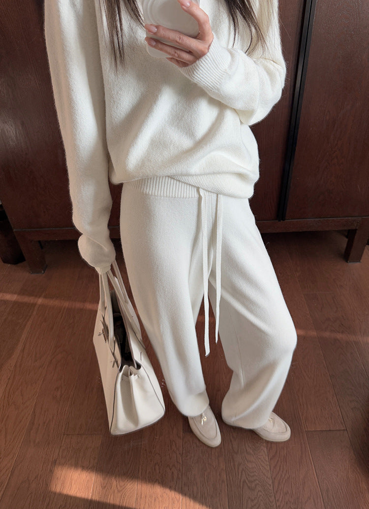 This issue B enters the rigid demand model! All-wool grandma pants women's winter drawstring casual soft waxy knitted straight-leg pants