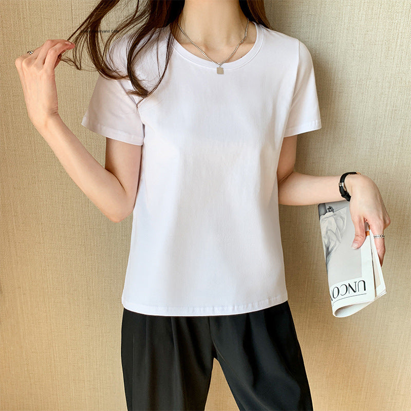 White cotton T-shirt women's short sleeve loose Korean version student large size fashion simple round neck versatile half sleeve base summer