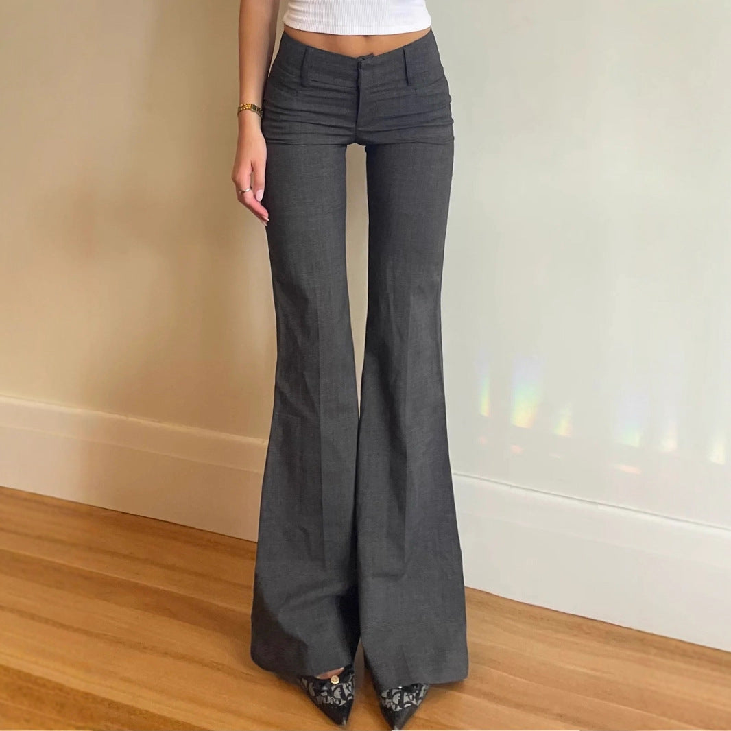 American light and mature style solid color simple low-rise slim-fitting suit pants urban commuting versatile and thin casual flared pants