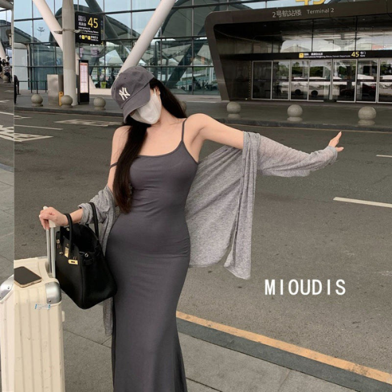 ins pure desire sleeveless suspender dress women's summer new slim and thin fishtail skirt long temperament hip skirt