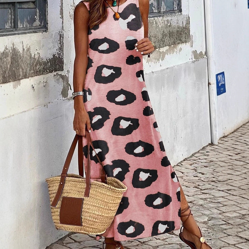 2025 personalized leopard print sleeveless dress Amazon's new round neck pullover and ankle dress looks thin